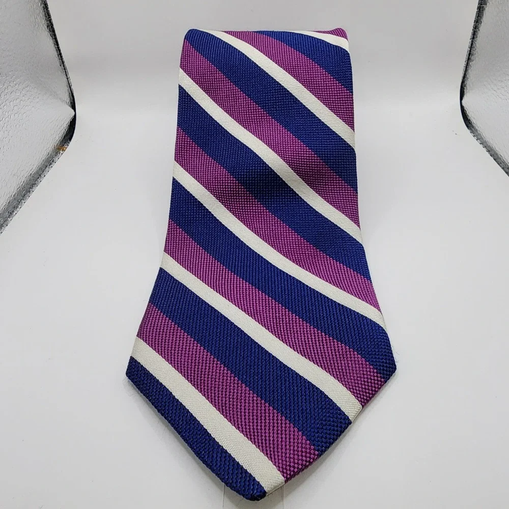 Brooks Brothers Necktie Mens OS Purple Navy Blue Silk Repp Stripe Made in USA